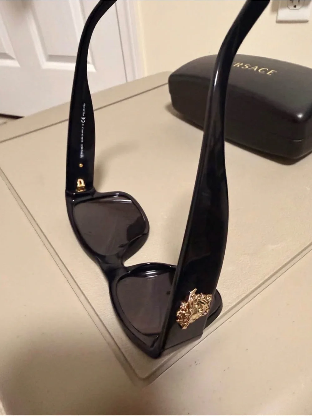 Versace Black Sunglasses with Gold Medusa Emblem